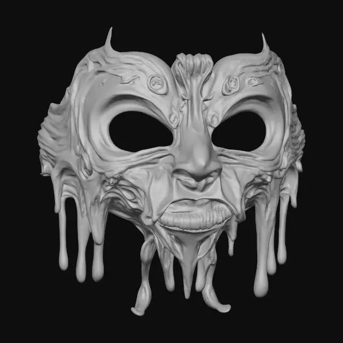 3D model for Melting Enigma, metallic silver mask. 8k