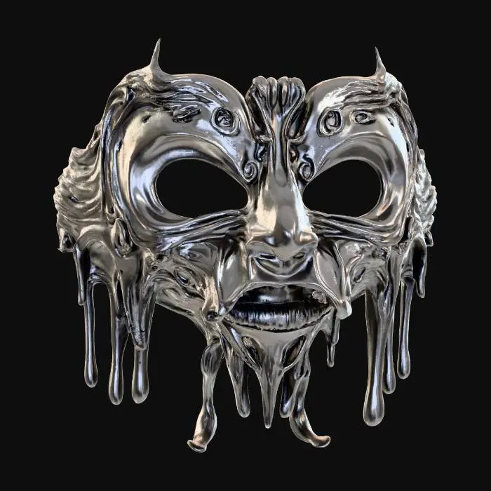 3D model for Melting Enigma, metallic silver mask. 8k
