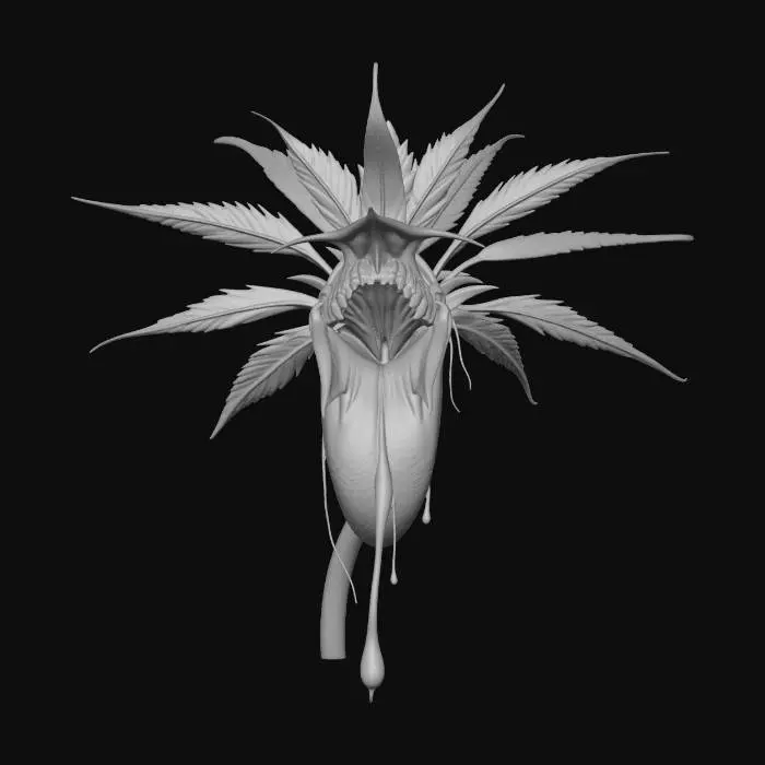 3D model for A vicious hybrid carnivorous plant crossed with a marijuana plant. dripping saliva.