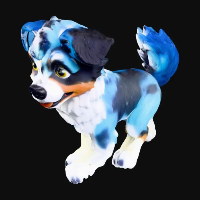 3D model for Bluey, a super-articulated square Australian-Shepheard, action-figure.  #game figure#