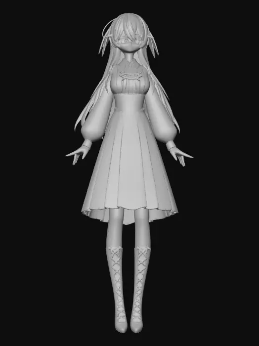 3D model for Red-Haired Anime Girl in Classic Dress