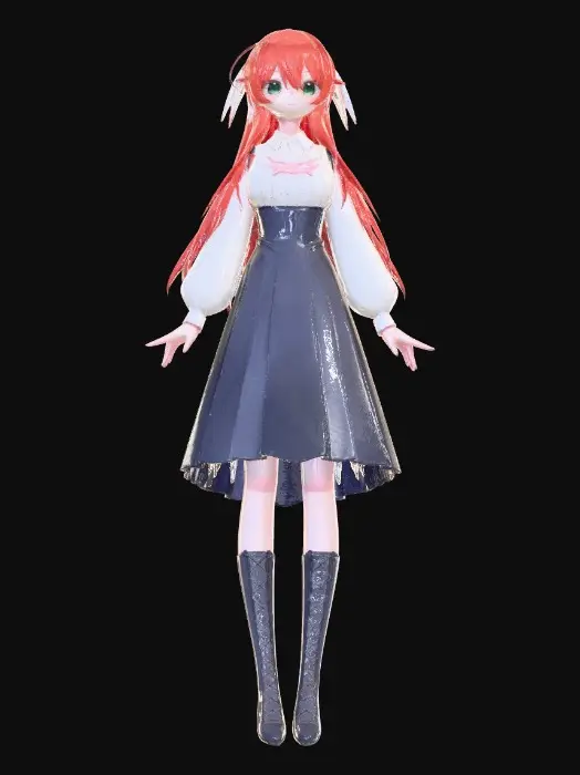 3D model for Red-Haired Anime Girl in Classic Dress