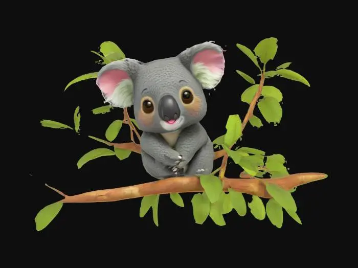 3D model for [Australia] colourful cartoon koala in a gum tree.  high quality textures and detail, #AroundTheWorld#