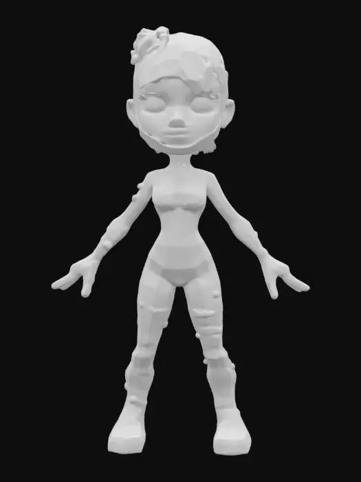 3D model for cartoon female mummy, retro 1960s animation art style, wrapped in decaying bandages, UE5 game ready a-pose, highest resolution, best quality, even lighting, exaggerated adult female proportions