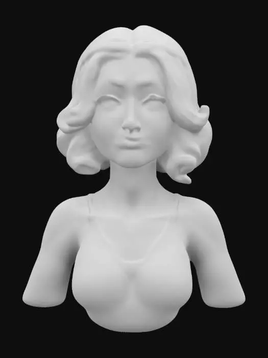 3D model for Strong woman medium length portrait. 1920's glamour. The object is a digitally painted portrait featuring a woman with a smooth texture, soft lighting, and stylized, flowing brushstrokes depicting her hair and clothing, creating a serene and elegant appearance. #women#