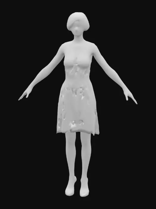 3D model for Strong woman. full length flapper standing in a game ready A-Pose suitable for game rigging. 1920's glamour. A game ready model featuring a woman with a smooth texture, soft lighting, and stylized, flowing brushstrokes depicting her short 1920's hair and sleeveless sheer open blouse and short skirt and flat shoes, creating a serene and elegant appearance. perfectly formed face and hands. realistic anatomy. symmetry. game ready A-Pose optimised for rigging and animation