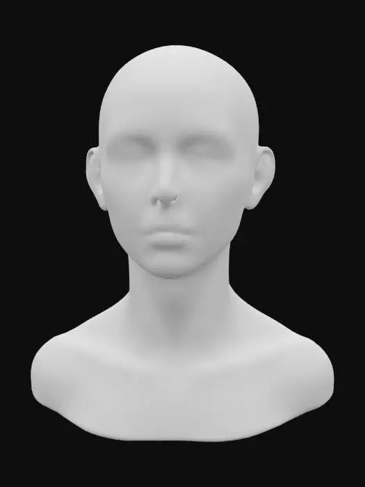 3D model for Ultra-realistic bust 3D bald woman. 8K PBR textures, visible skin grain, natural skin pores, lighting optimized for cinematic close-up rendering. close eyes. game ready. photogrammetry