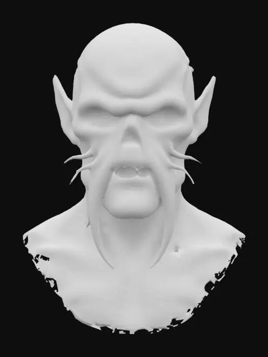 3D model for Ultra-realistic bust 3D portrait of a ocean monster humanoid pirate, decorated with barnacles. 8K PBR textures, wet and soaked, natural skin pores, and lighting optimized for cinematic close-up rendering. bluish tones. 