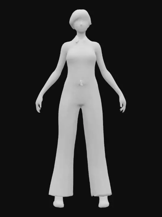 3D model for Ultra-detailed 3D model of a 25-year-old 1950's female, beautiful and charismatic, with unkempt short cropped red hair and deep green eyes. Wears a sleeveless greasy pale pink jumpsuit partially unzipped showing deep cleavage. Her expression is neutral. Clothing features high fabric detail and visible stitching, oil stains, and fabric wrinkles. Character has a voluptuous build Inspired by GTA 6 aesthetics. Game-ready, 8K PBR textures, clean UVs, realistic well formed facial features and facial textures and a realistic well defined facial profile. Cinematic t-pose, optimized for animation and rigging.