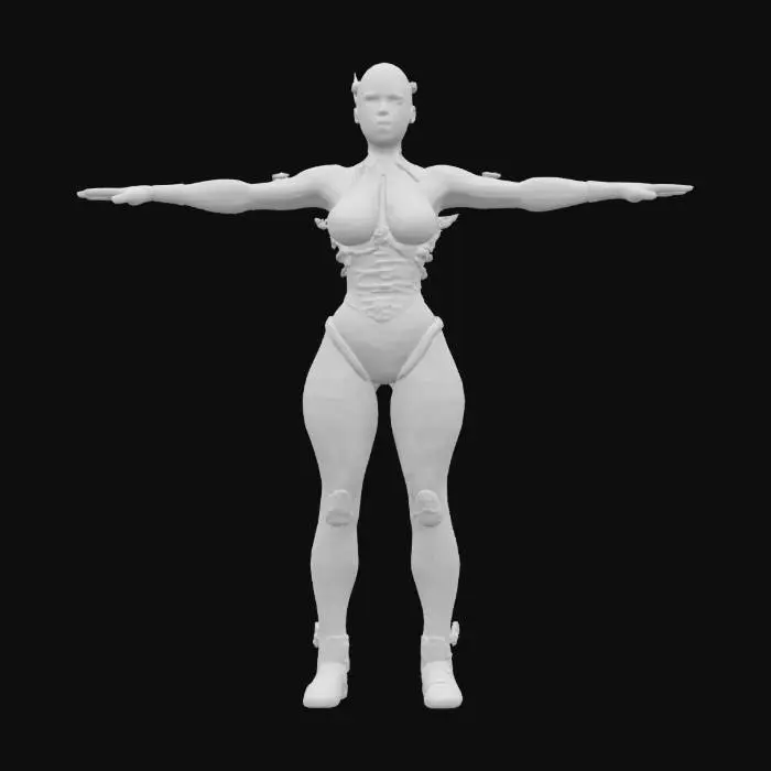 3D model for Ultra-detailed female rusty robot with exposed circuitry. Game-ready T-Pose, 8K PBR textures, clean UVs, high texture detail. Cinematic t-pose, optimized for animation and rendering.