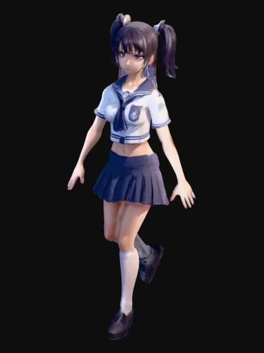 3D model for anime girl, school uniform, midriff, t pose