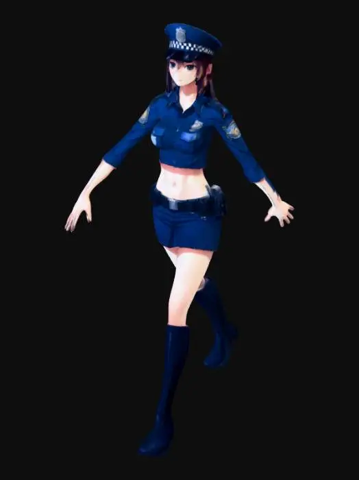 3D model for anime girl, police uniform, midriff, t pose