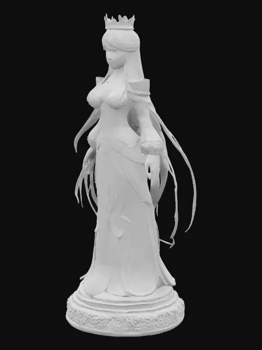 3D model for my main goal is to create a chess collection this time i only want to create a chess peace, the anime princess . she must look like a strong leader with high definition. she is wearing anime clothes. and she has long silver hair her outfit is pink with silver . she must be printable with a creality 1KC in PLA. can you make the infill full so the body is strong when printing also give it a strong filled round ground underneath the figure so it will be stable on a chess board.
