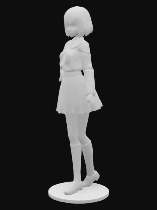 3D model for create a nice cosplay genshin character - she must be a girl and do a cute pose and has a nice school uniform - white and black outfit. she must be easy printable with limited support with a creality 1KC in PLA. can you make the infill full so the body is strong when printing also give it a strong filled round ground underneath the figure so it will be stable on a chess board.
