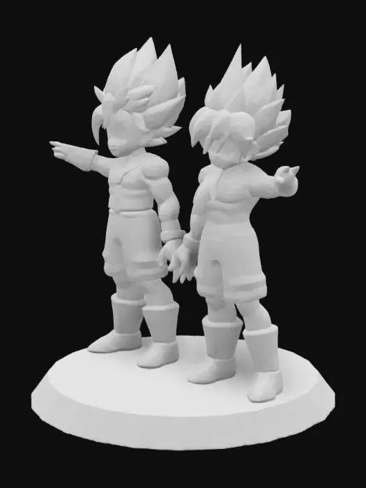 3D model for create 2 new supersaiyan characters, the first is a woman with light green hair and dark green eyes - she is wearing a school uniform and is super saiyan level 3. the second woman has red/pink hair and is super saiyan level 2 she is wearing a gym outfit.  both are in a combat pose.

must be easy printable with limited support with a creality 1KC in PLA. can you make the infill full so the body is strong when printing also give it a strong filled round ground underneath the figure so it will be stable standing on a desk.
