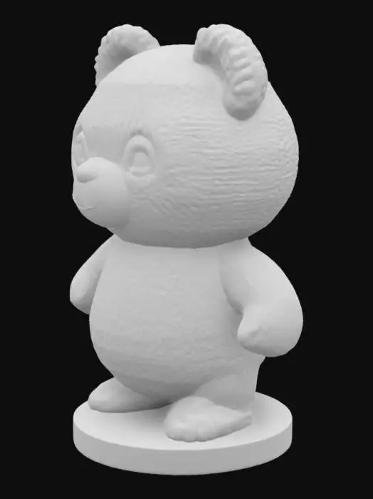 3D model for create a knitted model of a fluffy bear with big eyes and a happy smile

he must be easy printable with limited support with a creality 1KC in PLA. can you make the infill full so the body is strong when printing also give it a strong filled round ground underneath the figure so it will be stable on table.
