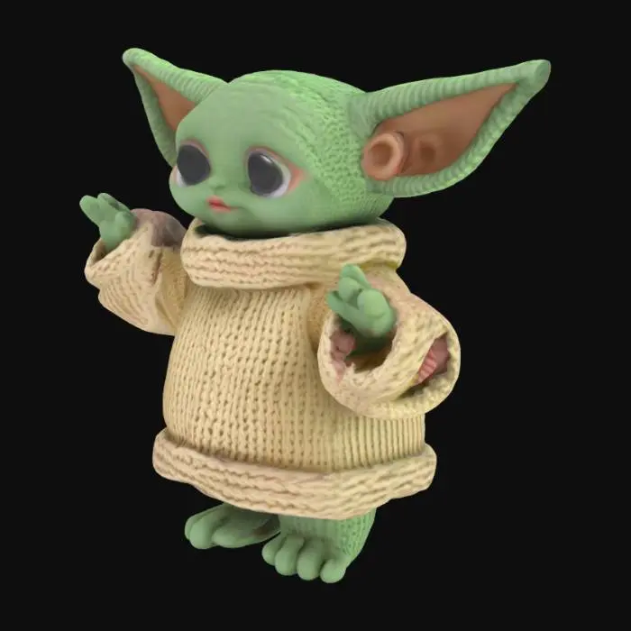 3D model for can you make a 3D easy to print model that does not need any support - the model should be a knitted baby joda - make sure it is printable with a reality 1KC 3D printer