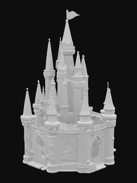 3D model for Florida,a Cinderella Castle at Walt Disney World Resort,surreal magical style, Disney style, blue roof tops, gold trim on awnings and windows,  ,off white walls, plastic toy, #AroundTheWorld#