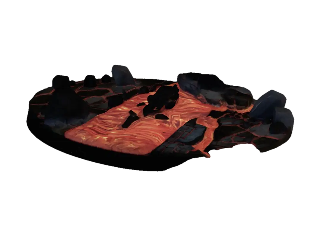A volcanic base for tabletop gaming miniatures. Black Cracked ground with lava… - Basalt 3D model, vytvořený pomocí AI