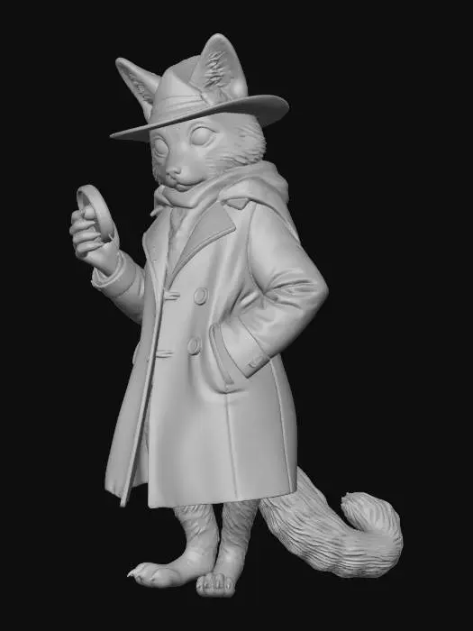 3D model for A tabaxi detective lurking in the shadows looking for clues to a crime scene.