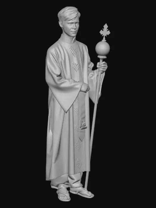 3D model for A young priest learning the ropes of becoming an adventurer. He has short hair and a holy staff in his hand.
