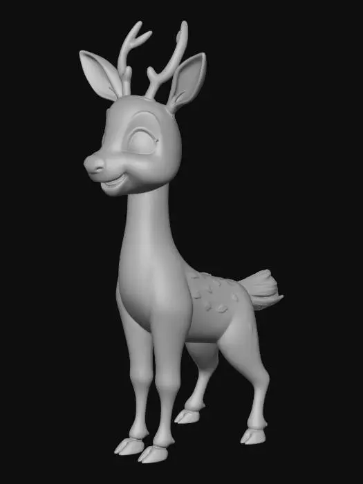 3D model for Cute cartoon deer, Pixar style, big expressive eyes, soft brown fur, 
small antlers, friendly smile, game character, child-friendly, 
stylized 3D model for mobile game