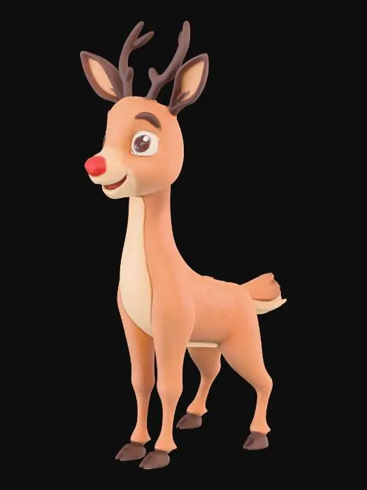 3D model for Cute cartoon deer, Pixar style, big expressive eyes, soft brown fur, 
small antlers, friendly smile, game character, child-friendly, 
stylized 3D model for mobile game