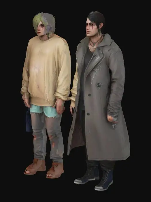 3D model for can you make me 2 peoples like they are homeles whit dripy clothes
