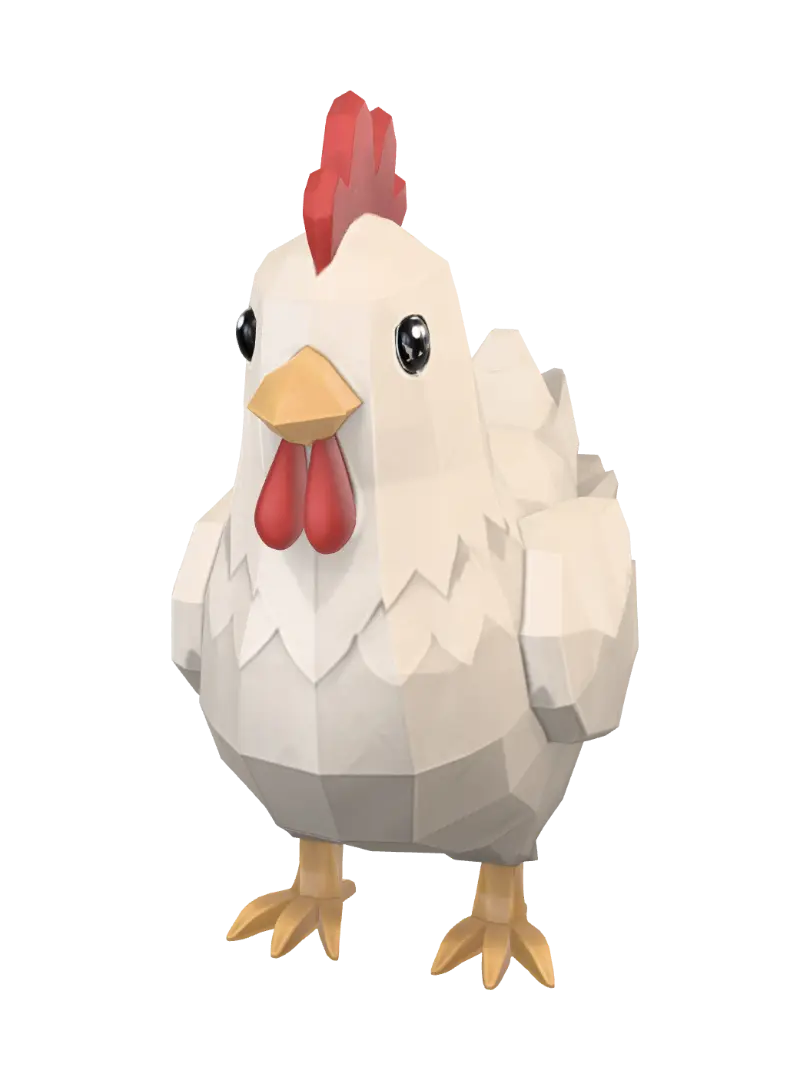 Galinha - Feathered 3D model, vytvořený pomocí AI