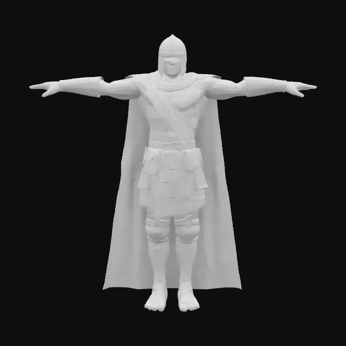 3D model for incredibly realistic tall medieval knight, wearing leather and steel armor, a steel crusader bascinet helmet, armor style reminiscent of Dark Souls, armor is worn and dented, slim, fit, muscular, powerful, complete head-to-foot t pose, incredibly high detail model with no artifacts, high-resolution texture, large softbox even lighting, Large UV space dedicated to face details, UHD, high poly, realistic proportions and size, clean topology, avoid distortions or unnatural proportions #game figure#