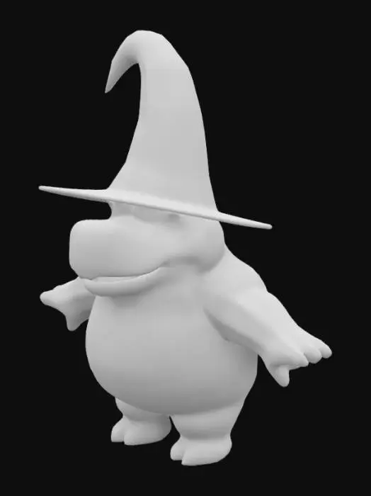 3D model for a humanoid hippopotamus wearing a wizard hat standing in a t pose
