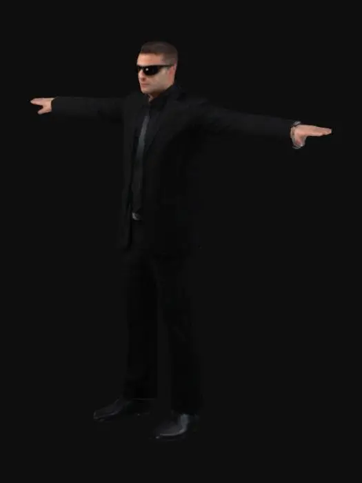 3D model for Government Agent wearing a black suit and sunglasses standing in a t pose
