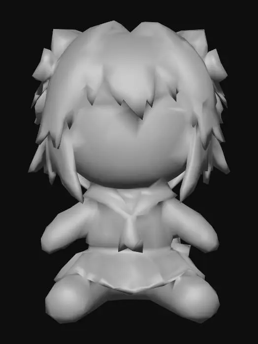 3D model for A soft chibi-style plush doll of [Astolfo] from [Fate Grand Order], sitting upright, designed in the style of a Fumo plush. Large round head, small body, visible stitched fabric texture, cute embroidered eyes, soft felt-like clothing, accurate outfit details, simple proportions, warm natural lighting, neutral background, realistic toy photography style, tactile fabric details, highly detailed, 3D render.
