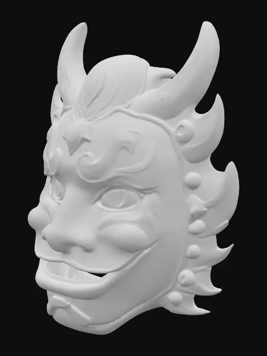 3D model for MI PUOI CREARE UNA MASCHERA STILE GIAPPONESE RIFERITA AD HASURA CON DEI DETTAGLI MOLTO PARTICOLARI 
