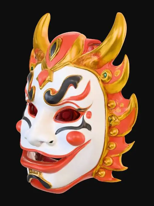 3D model for MI PUOI CREARE UNA MASCHERA STILE GIAPPONESE RIFERITA AD HASURA CON DEI DETTAGLI MOLTO PARTICOLARI 
