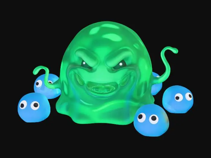 3D model for Dungeons and Dragons style slime enemy with smaller minion slime enemies