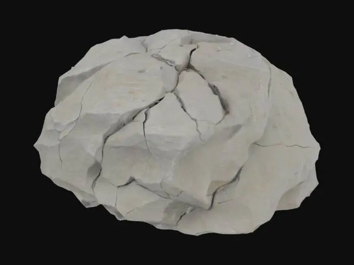 3D model for una roccia con struttura irregolare, con piccole crepe e solchi che simulano la superficie di una roccia naturale