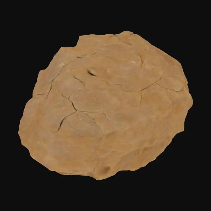 3D model for una roccia con struttura irregolare, con piccole crepe e solchi che simulano la superficie di una roccia naturale