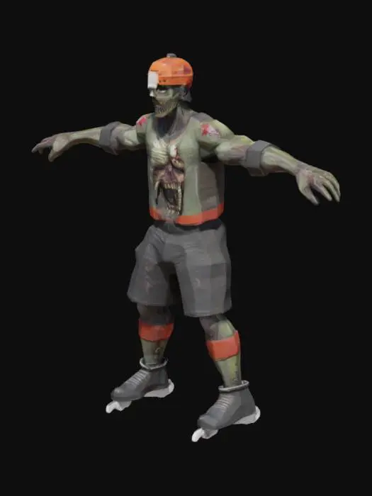 3D model for Zombie hockey player in helmet t-pose low poly