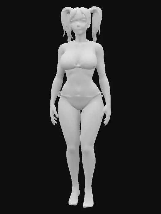 3D model for blonde woman. fullbody, twintails, bikini. camouflage, Highly Detailed, Ultra Realistic