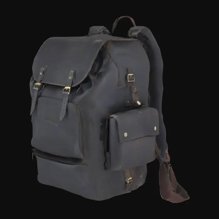 3D model for Design me a nice modern travel backpack from leather, Make sure everything that should be apart from the backpack is not attached to the backpack. Make it in peaces. so it is modulair for me to work with.