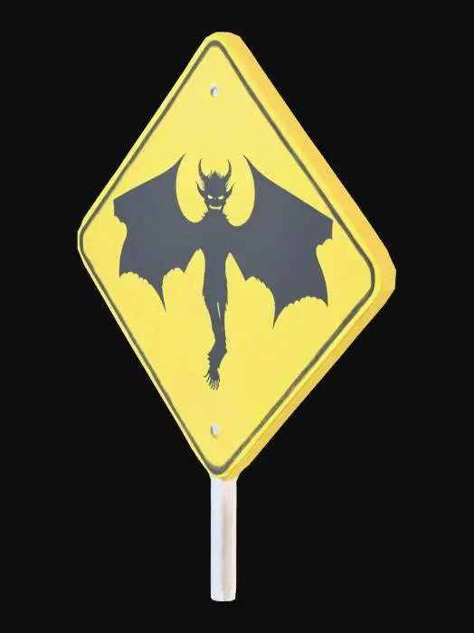 3D model for road sign with silhouette man working for road work. but change the man to a silhouette of a winged Demon like jeepers creepers