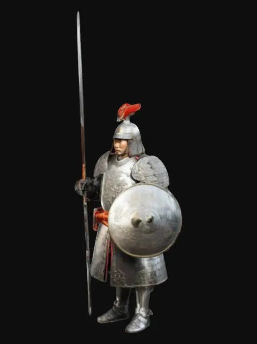 3D model for a team of army, Chinese Han Dynasty army, Lancer, cavalry, silver armor, Chinese old style weapon and armor