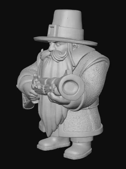 3D model for A pilgrim with a large beard and musket, rendered in the style of Clash of Clans, Suggestion: For better 3D results, ensure the pilgrim's weapon have clear, defined shapes, #Thanksgiving#