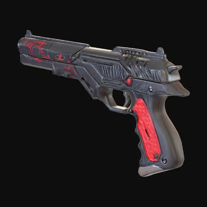 3D model for a detailed but polygon game style ultra futuristic laser handgun, AAA industry standard for model quality, super crisp and clean sculpting