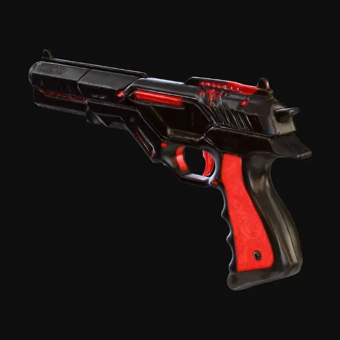 3D model for a detailed but polygon game style ultra futuristic laser handgun, AAA industry standard for model quality, super crisp and clean sculpting