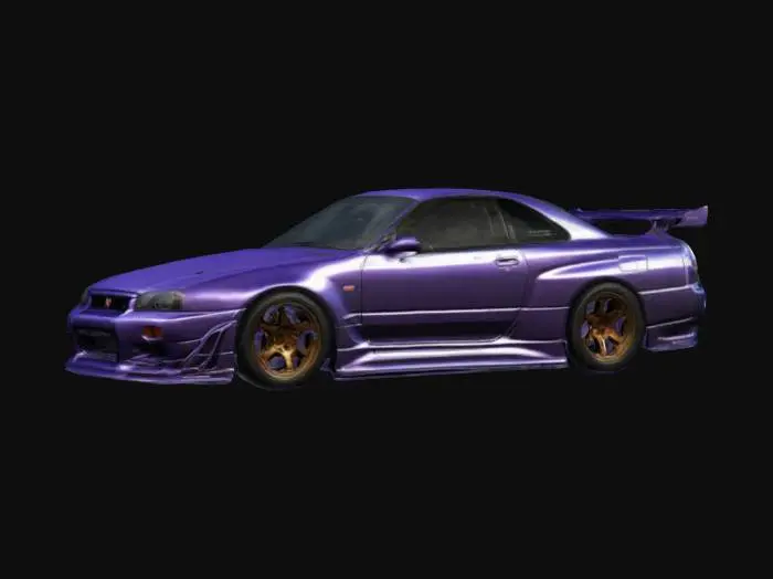 3D model for ultra-high quality, high poly, 4k resolution, ultra-realistic, 3d model of a 1999 Nissan Skyline GT-R R34. to scale, precise proportions