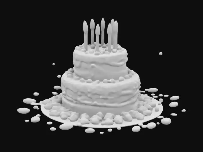 3D model for Brithday cake, cake, candles, sprinkles, colorful cream, candies, 3 layer cake, on plate, candies on each layer, fire on candles, shiny candies, shiny cream, shiny sprinkles, colorful sprinkles, candies around cake, 