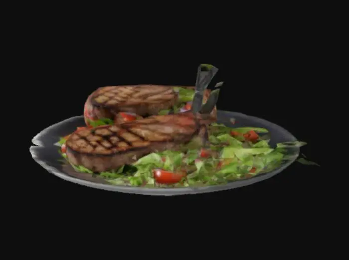 3D model for chuletas asadas con ensalada de lechuga y tomate
