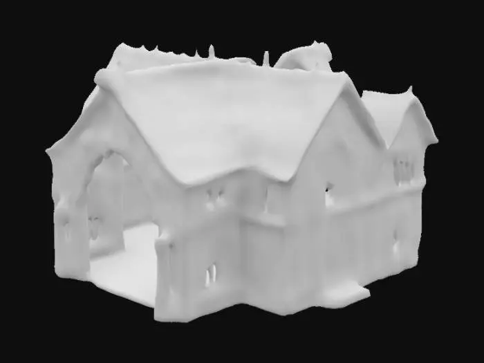 3D model for casa tipo medieval hecha con huesos y calaveras. con entrada sin puerta. alta calidad de diseño